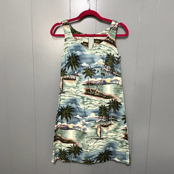 Vintage The Hawaiian Original Blue Tropical Beach Sleeveless Shift Dress 4 - Picture 1 of 8